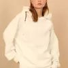 Petek Kumaş Uzun Kol Kapüşonlu Fermuar Detaylı Kadın Sweatshirt-ekru