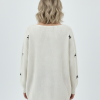 Kadın Kurdeleli Ajurlu Triko Beyaz Kazak