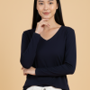Kadın V Yaka Lacivert Viskon Bluz