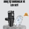 360° Döner Çiftli Bardak Tutucu ve Kablosuz Ambiyans LED Işık Araç Seti
