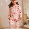 Üç İplik Şardonlu Çiçek Baskılı Kız Çocuk Günlük Takım