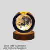 USB Işıklı Ay Kristal Küre 3D Oyma Tasarım Ahşap Standlı Gece Lambası
