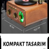 Nostaljik Tasarım Plak Çalar Görünümlü Radyolu Bluetooth Hoparlör Retro Müzik Plak Açık Kahverengi