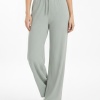 Kadın Mint Yüksek Bel Fitilli Örme Bağcıklı Esnek Likralı Geniş Paça Pantolon