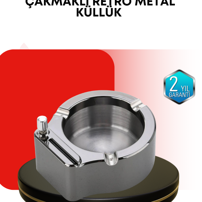Paslanmaz Çakmaklı Küllük Modern Masa Üstü Aksesuar