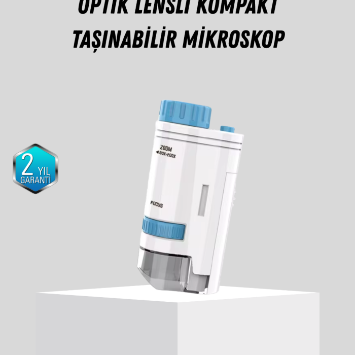 KESGİN MARKET ® Taşınabilir Mini Mikroskop LED Işıklı 80X–200X Büyütmeli ve Odak Ayarlı