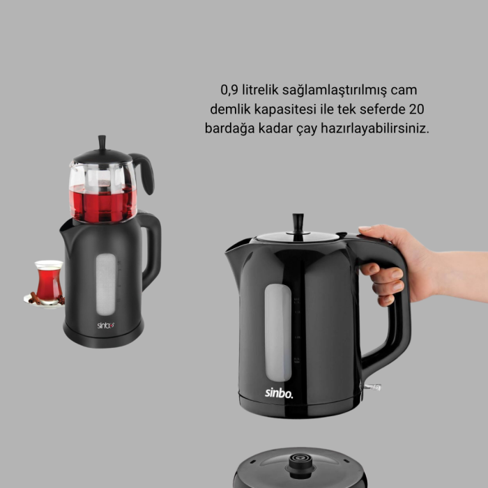 KESGİN MARKET ® Çaycı Cam Demlikli 1800W Güçlü ve Sıcak Tutmalı Elektrikli Çay Makinesi