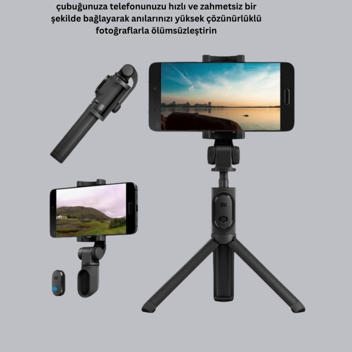 KESGİN MARKET ® Bluetooth Selfie Çubuğu – 360° Dönebilen Başlık, Kablosuz Bağlantı