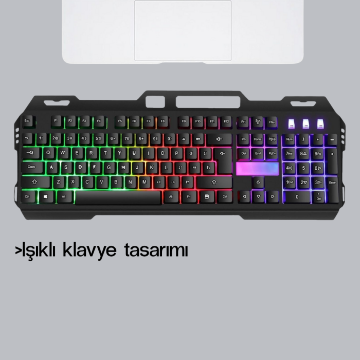 KESGİN MARKET ® Profesyonel Oyuncu Klavye Mouse Seti – RGB Işıklı, Türkçe Q, DPI Ayarlı, Dayanıklı Gövde