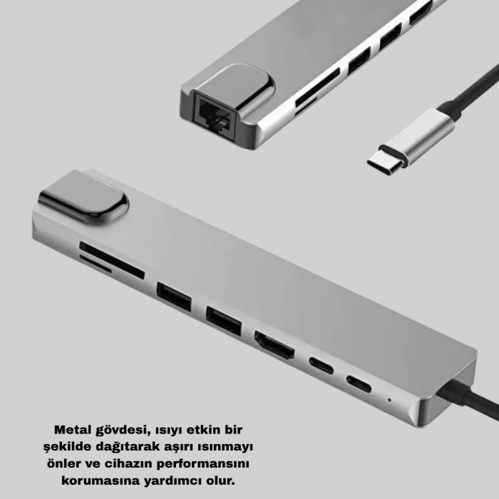 KESGİN MARKET ® Type-C Çoklu Dönüştürücü – Alüminyum Gövde, Hızlı Veri Aktarımı ve Şarj Desteği