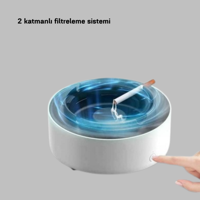 KESGİN MARKET ® Sigara Dumanı ve Koku Giderici Hava Temizleyici Küllük – 2 Katmanlı Filtreli, USB Şarjlı
