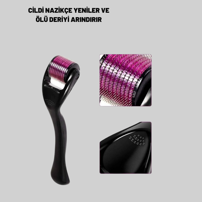 KESGİN MARKET ® Evde Güvenli Kullanım İçin Titanyum Derma Roller – Siyah Saplı