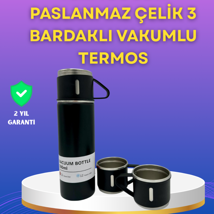 KESGİN MARKET ® Çelik Termos Bardak Seti | 500 ml Kapasite, Kaymaz Taban, Hediye Kutulu