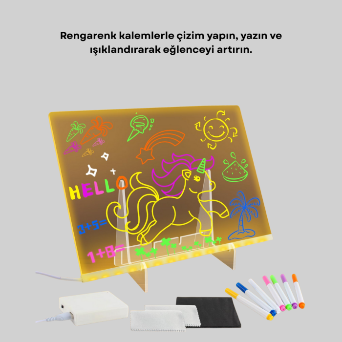 KESGİN MARKET ® USB Bağlantılı LED Akrilik Çizim ve Not Tahtası