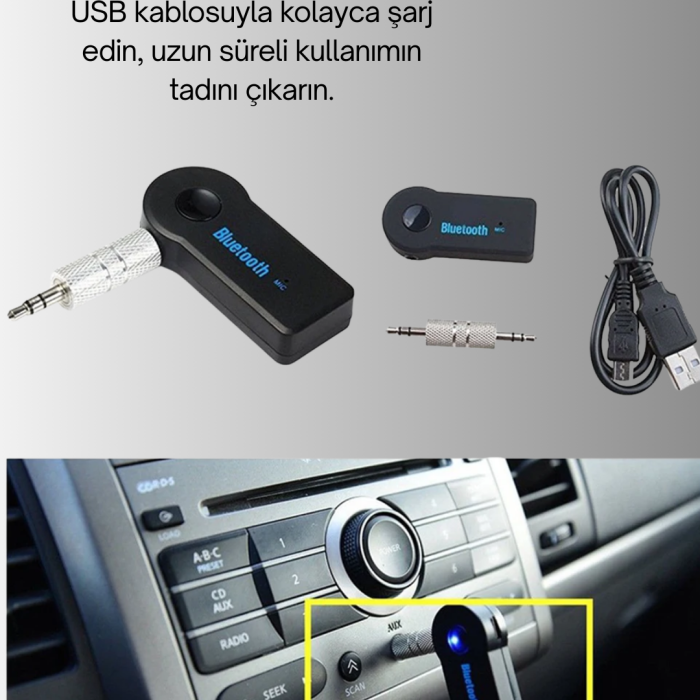 KESGİN MARKET ® Araç İçi Bluetooth AUX Adaptörü ve Telefon Görüşme Cihazı
