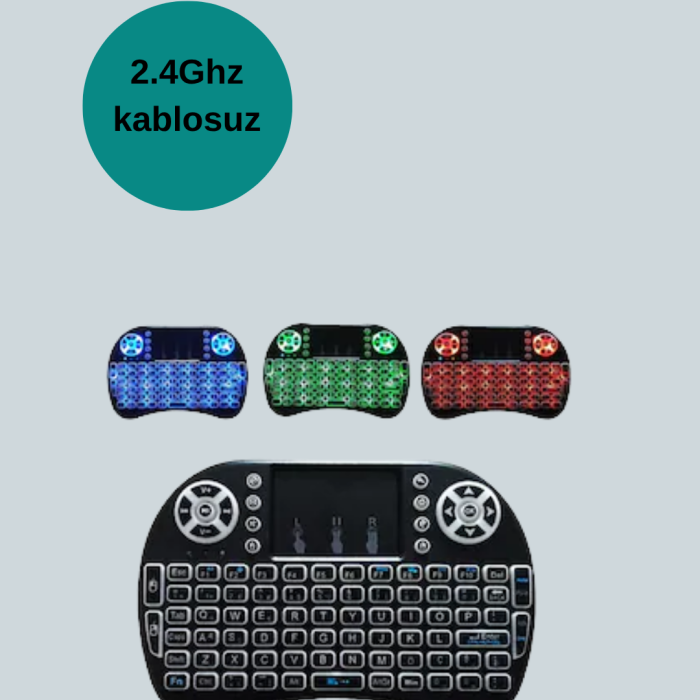 KESGİN MARKET ® Işıklı Kablosuz Mini Klavye – 2.4 GHz, Dokunmatik Mouse Özellikli