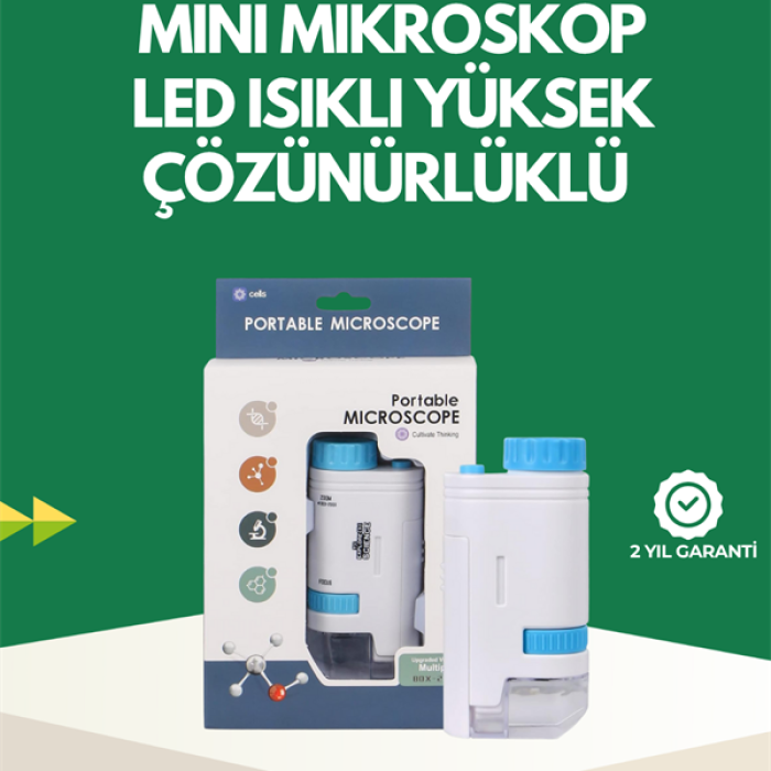 KESGİN MARKET ® LED Aydınlatmalı 80–200 Kat Büyütmeli Cep Mikroskop