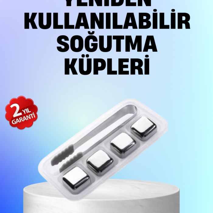 KESGİN MARKET ® Yeniden Kullanılabilir 304 Çelik Metal Buz Küpleri 4lü Set