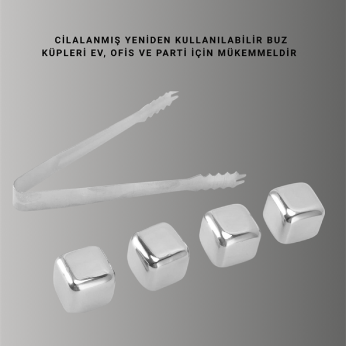 KESGİN MARKET ® Paslanmaz Çelikten Üretilmiş Metal Buz Küpü Seti ve Buz Klipsi