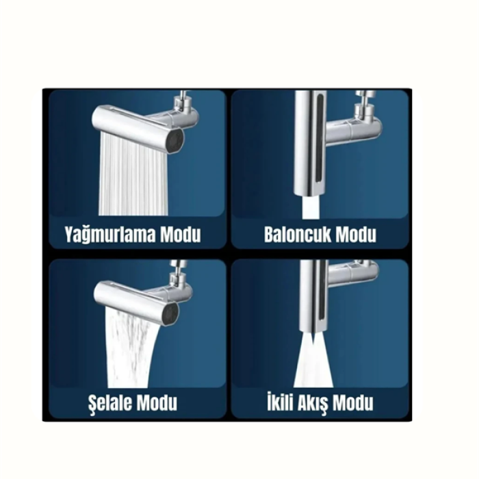 KESGİN MARKET ® Çok Fonksiyonlu Musluk Başlığı | 4 Su Modu | Geniş Uyumlu Adaptör Seti | Mutfak ve Banyo Uyumlu