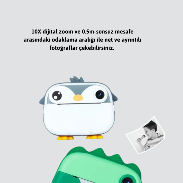 KESGİN MARKET ® Baskı Kamera – Çift Lensli, Anında Baskı ve 10X Zoom Özellikli Dijital Fotoğraf Makinesi