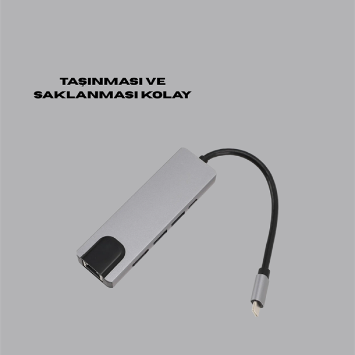KESGİN MARKET ® Alüminyum Gövdeli Type‑C HDMI & Ethernet Adaptör – Tak & Çalıştır