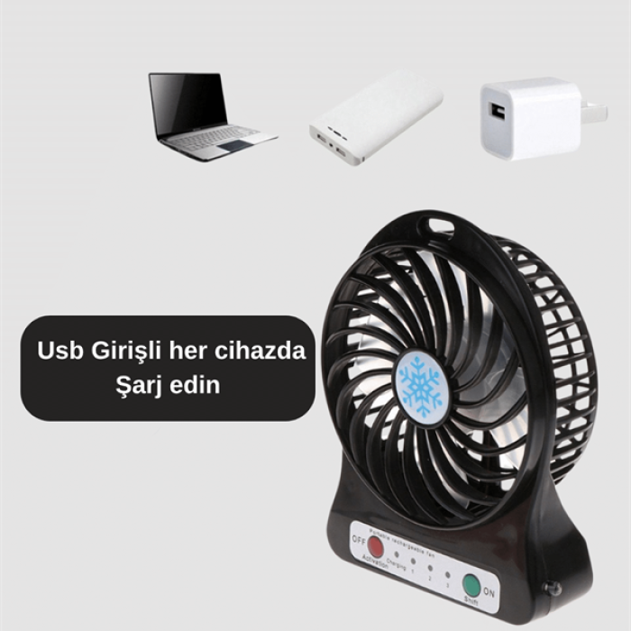 KESGİN MARKET ® USB Girişli Taşınabilir Masaüstü Mini Fan – 3 Kademeli Hız, Şarjlı, Işıklı, Sessiz Çalışma