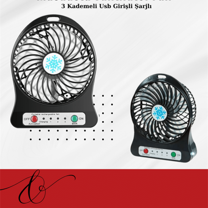 KESGİN MARKET ® USB Girişli Taşınabilir Masaüstü Mini Fan – 3 Kademeli Hız, Şarjlı, Işıklı, Sessiz Çalışma