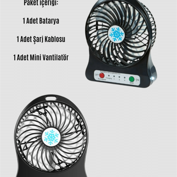 KESGİN MARKET ® USB Girişli Taşınabilir Masaüstü Mini Fan – 3 Kademeli Hız, Şarjlı, Işıklı, Sessiz Çalışma