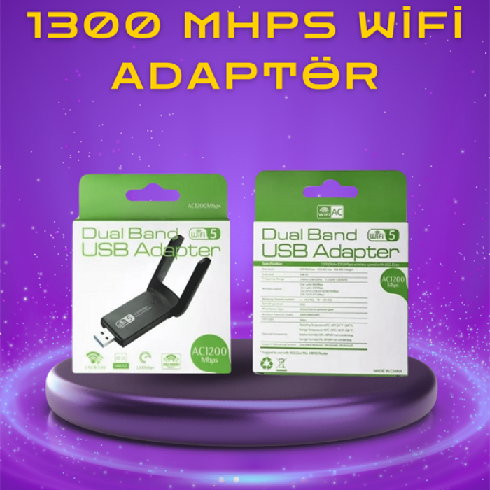 KESGİN MARKET ® Yüksek Hızlı 1200 Mbps Çift Bant USB WiFi Adaptör – Güçlü Sinyal, Geniş Uyumluluk