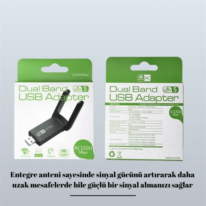 KESGİN MARKET ® Tak-Çalıştır Özellikli Çift Bant WiFi Adaptör – 1200 Mbps
