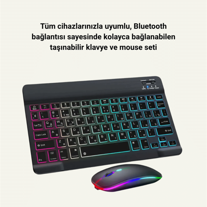 KESGİN MARKET ® Bluetooth 5.3 Destekli Şarjlı Taşınabilir Klavye + Mouse Kombinasyonu
