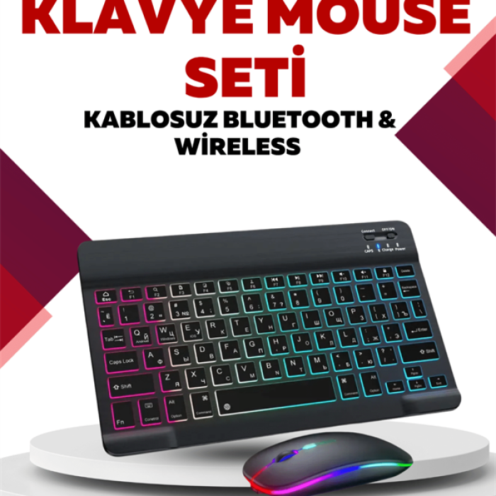 KESGİN MARKET ® Bluetooth 5.3 Destekli Şarjlı Taşınabilir Klavye + Mouse Kombinasyonu