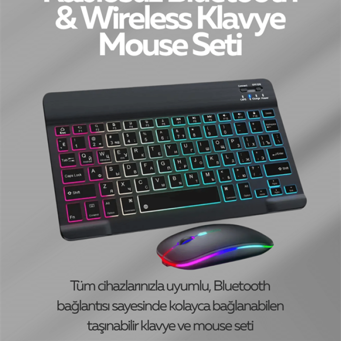 KESGİN MARKET ® Tüm Cihazlarla Uyumlu RGB Işıklı Kablosuz Klavye ve Mouse Seti