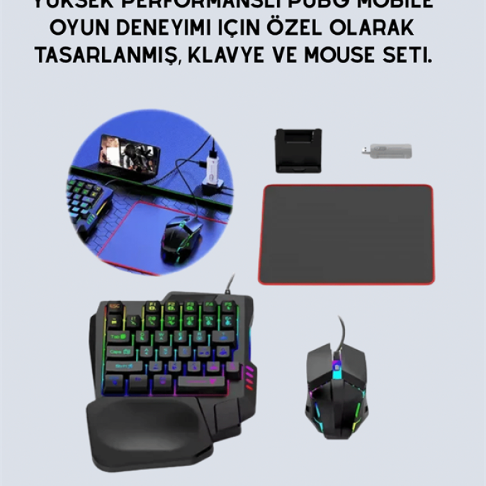 KESGİN MARKET ® 5in1 BT5.3 Mobil Oyun Kiti Klavye Mouse Dönüştürücü Seti