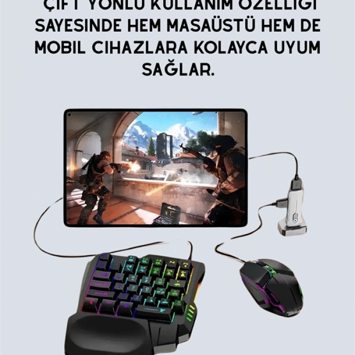 KESGİN MARKET ® 5in1 BT5.3 Mobil Oyun Kiti Klavye Mouse Dönüştürücü Seti