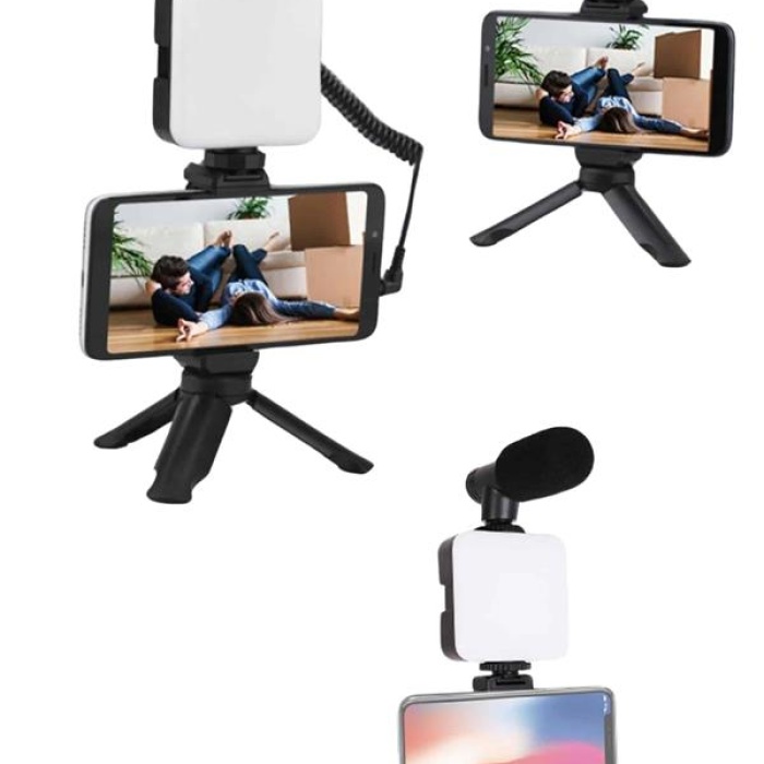 KESGİN MARKET ® Akıllı Telefon Vlog Kiti Tripod Mini Mikrofonlu Telefon Tutucu