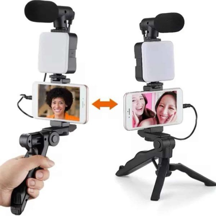 KESGİN MARKET ® Telefon Tutucu Mikrofonlu Işıklı Youtuber Video Kayıt