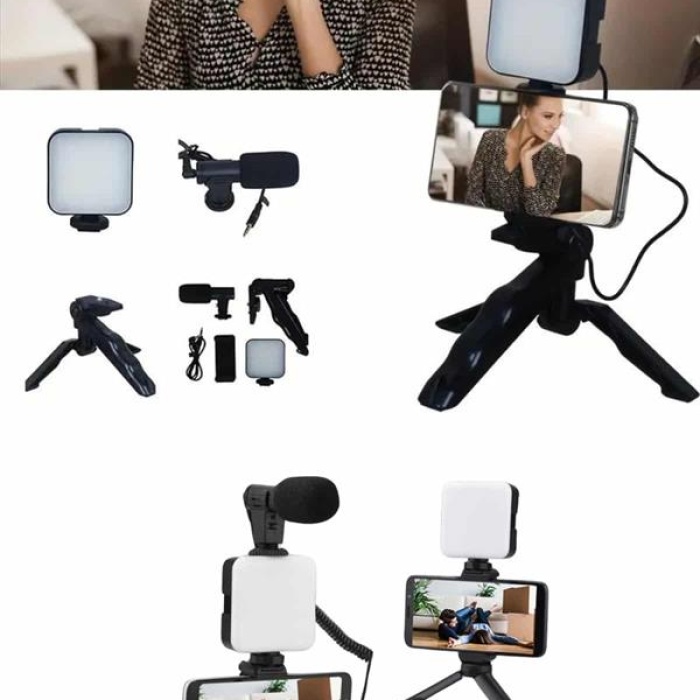 KESGİN MARKET ® Telefon Tutucu Mikrofonlu Işıklı Youtuber Video Kayıt