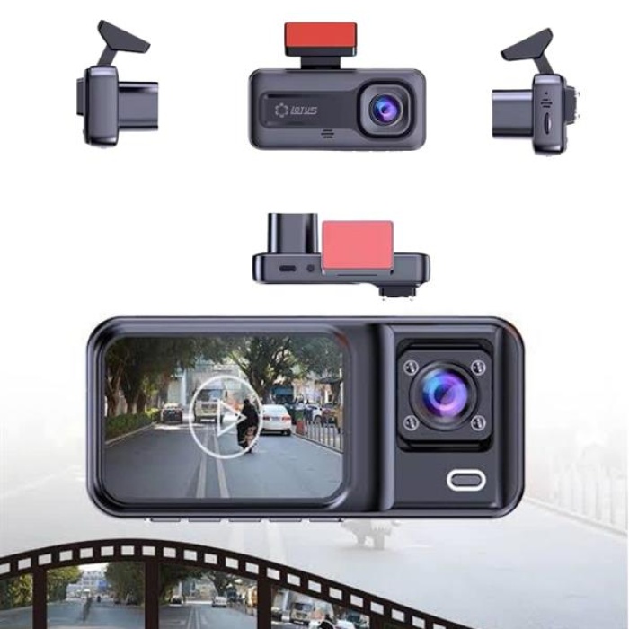 KESGİN MARKET ® 1080P 3 Lensli WİFİ Araç İçi Kameralı Ekran DVR Kaydedici Gece Görüşlü