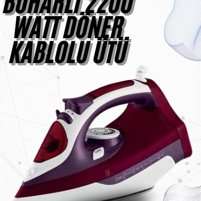 KESGİN MARKET ® Buharlı Kablolu Ütü 2200 Watt Kireçlenme Önleyici Şok Buharlı