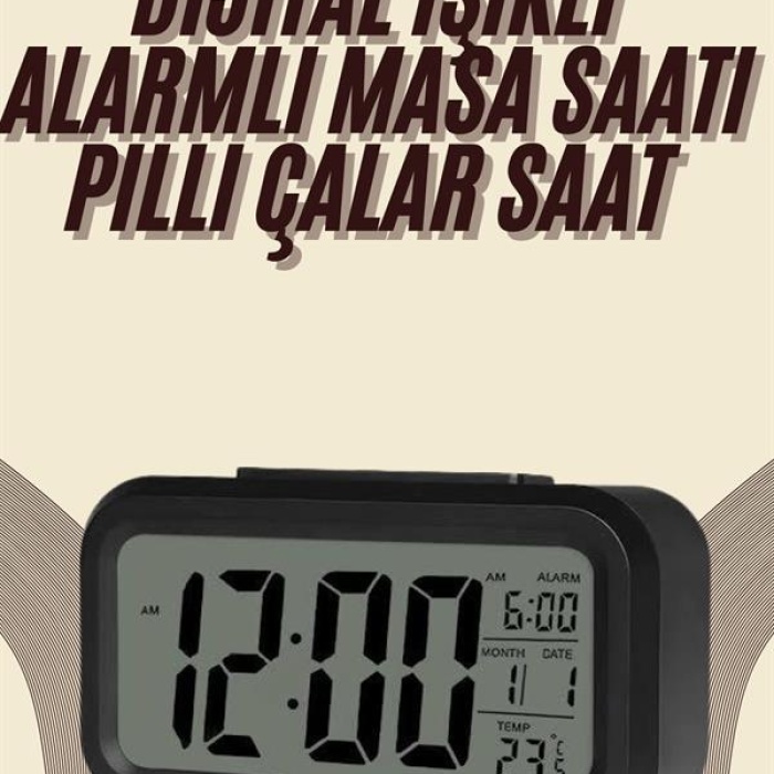 KESGİN MARKET ® Dijital Masa Saati Termometreli Takvim Çalar Saat Led Ekran Pilli