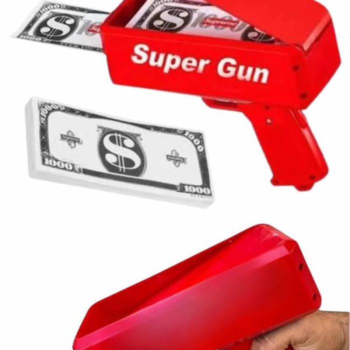 KESGİN MARKET ® Kırmızı Parti Oyuncağı Para Saçma Fırlatma Tabancası Makinesi Super Money