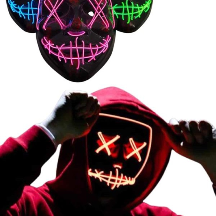 KESGİN MARKET ® Led Işıklı Neon Maske Cadılar Bayramı Maskesi Korkunç Korku Maskesi