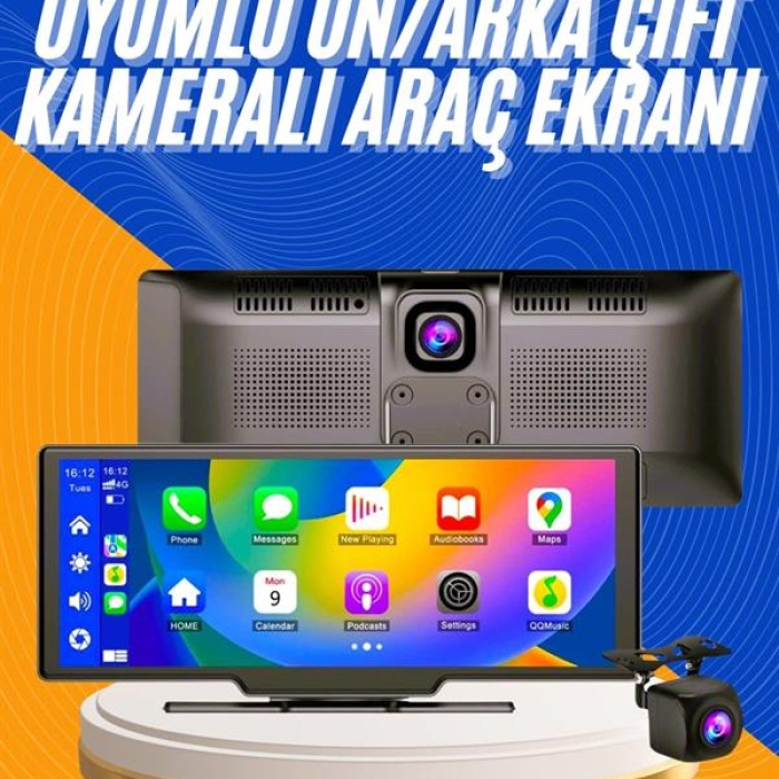 KESGİN MARKET ® Android ve İOS Uyumlu Ön Arka Çift Kameralı Araç Ekranı Dokunmatik CarPlay
