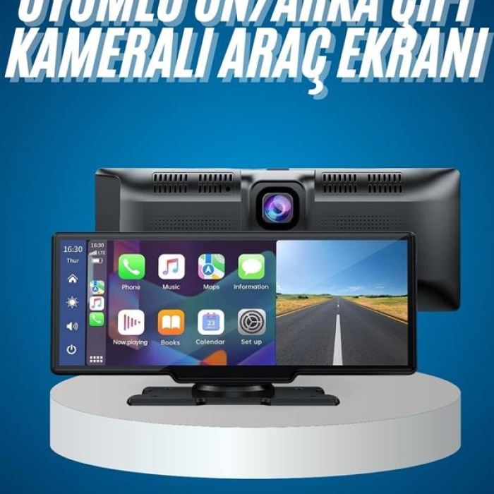 KESGİN MARKET ® 4K Ultra Araç İçi Ön ve Arka Kameralı Ekran HD 2 Kameralı Torpido Üstü Araç Multimedya