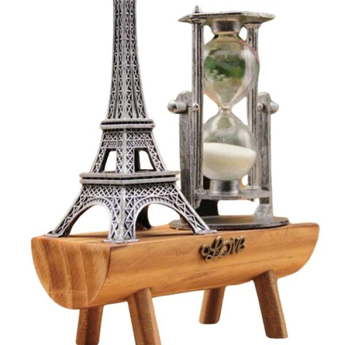 KESGİN MARKET ® Eyfel Kulesi Tasarımlı Kum Saati Kristalleştirilmiş Kum Saati Dekoratif Ahşap Görünümlü