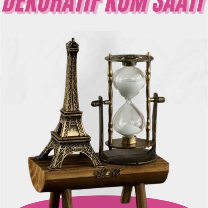 KESGİN MARKET ® Eyfel Kulesi Tasarımlı Kum Saati Kristalleştirilmiş Kum Saati Dekoratif Ahşap Görünümlü