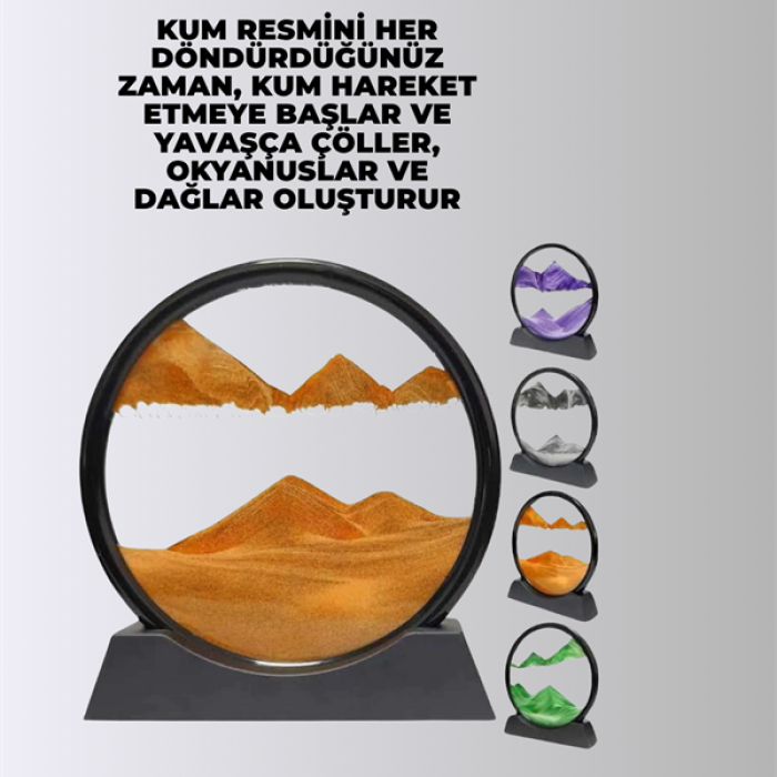 KESGİN MARKET ® Döndürülebilir Dinamik Kum Tablosu – Stres Giderici, Yüksek Kaliteli Cam ve Doğal Kum ile Sanatsal Masa Dekoru