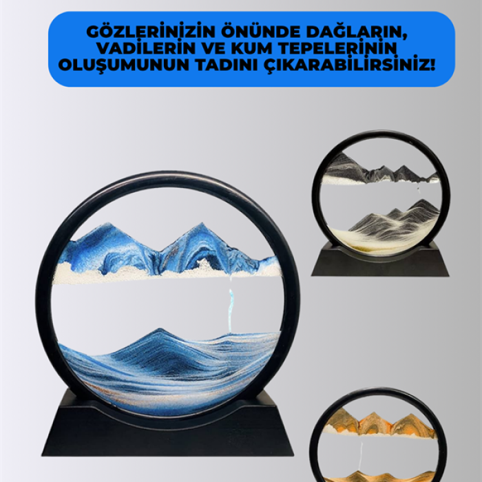 KESGİN MARKET ® Döndürülebilir Dinamik Kum Tablosu – Stres Giderici, Yüksek Kaliteli Cam ve Doğal Kum ile Sanatsal Masa Dekoru